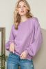 Purple Elastic Hem Lantern Sleeve Sweatshirt
