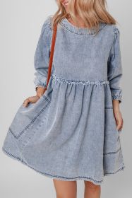 Beau Blue Light Wash High Waist Loose Fit Denim Mini Dress (size: (US 12-14)L)