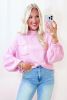 Pink Solid Color Pocket  Bishop Sleeve Knit Sweater