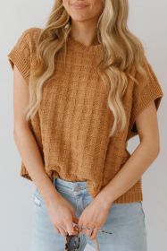Camel Plain Checkered Texture Knit Top (size: (US 12-14)L)