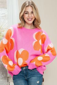 Pink & Orange 60s Floral Cable Knitted Sweater (size: (US 20-22)2XL)