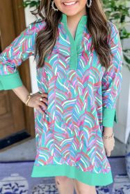 Green Striped Contrast Trim V Neck Mini Dress (size: (US 12-14)L)