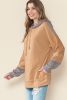 Khaki Patchwork Side Pockets Drawstring Hoodie