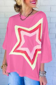 Bonbon Colorblock Star Patched Half Sleeve Oversized Tee (size: (US 12-14)L)