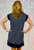 Navy Blue Striped Quarter Zip Collar Cap Sleeve Mini Dress