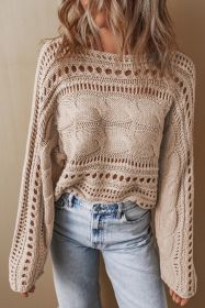 Smoke Gray Hollow Out Cable Knit Cropped Sweater (size: (US 12-14)L)