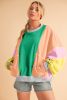 Dark Green Colorblock Patchwork Drop Shoulder Top