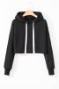 Black Drop Shoulder Drawstring Cropped Hoodie