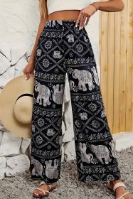 Black Ethnic Print Elastic Waist Wide Leg Pants (size: (US 20-22)2XL)