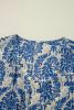 Blue Ethnic Print 3/4 Sleeve V Neck Plus Size Blouse