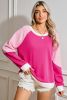 Strawberry Pink Striped Patchwork Raglan Sleeve Top