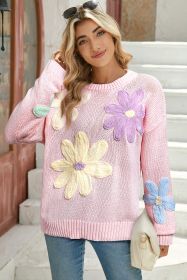 Pink 60s Flower Drop Sleeve Cable Knit Sweater (size: (US 12-14)L)