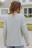 Grey V Neck Exposed Seam Drop Shoulder Long Sleeve Top