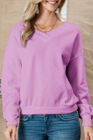 Purple V-neck Shoulder Down Long Sleeved Top (size: (US 18-20)2XL)