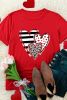Red Leopard Striped Heart Print Graphic Crew Neck T Shirt