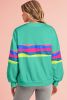 Green Colorful Striped Round Neck Long Sleeve Top