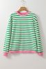 Bright Green Striped Contrast Trim Long Sleeve Top