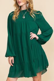 Green Mock Neck Solid Color Pleated Mini Dress (size: (US 12-14)L)