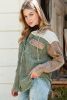 Green Color Block Button Down Hooded Corduroy Jacket