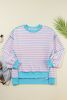 Pink Stripe Contrast Trim High Low Tunic Sweatshirt