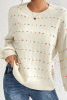 Beige Striped Swiss Dot Knitted Sweater