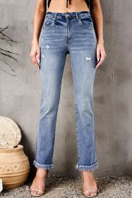 Sky Blue Raw Hem High Waist Straight Leg Jeans (size: 10)