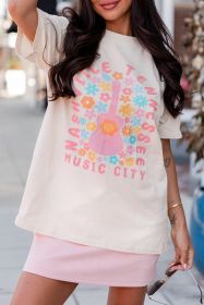 White Floral Guitar NASHVILLE Slogan Graphic T Shirt (size: (US 18-20)2XL)