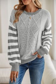 Gray Stripe Twisted Knitted Drop Shoulder Sweater (size: (US 20-22)2XL)