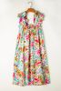 White Floral Print Ruffle Sleeveless Boho Dress