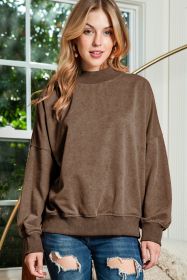 Brown Plain Drop Shoulder Crew Neck Pullover Sweatshirt (size: 1-2-2-2-1)