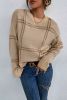 Khaki Plaid Pattern Knitted Drop Shoulder Sweater