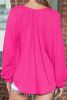 Rose Pleated V Neck Puffy Sleeve Blouse