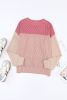 Pink Color Block Ribbed Loose Long Sleeve Top