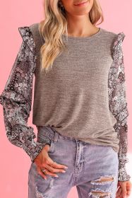 Apricot Pink Contrast Ruffle Floral Sleeve Top (size: (US 12-14)L)