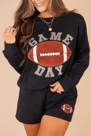 Black GAME DAY Rugby Football Graphic Pullover and Shorts Set (size: (US 12-14)L)