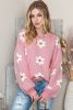Pink 60s Floral Pattern Drop Shoulder Pullover Knit Sweater