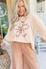 Beige Flower Patched Side Slits Plus Size Top