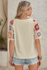 Parchment Hollowed Floral Crochet Sleeve Boho T Shirt