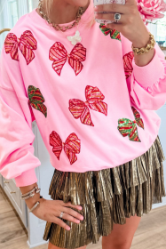 Bonbon Sequin Bowknot Graphic Christmas Sweatshirt (size: (US 12-14)L)