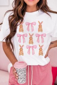 White Rabbit Bow Knot Graphic Crew Neck T Shirt (size: (US 18-20)2XL)