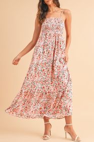 White Boho Floral Self-tie Smocked Ruffle Maxi Dress (size: (US 12-14)L)