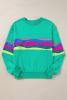 Green Colorful Striped Round Neck Long Sleeve Top