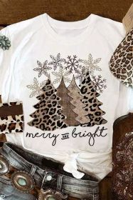 White Leopard Christmas Tree Casual Crew Neck Graphic Tee (size: (US 18-20)2XL)