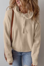 Beige Plain Drawstring Hooded Drop Shoulder Pullover Sweater (size: (US 12-14)L)