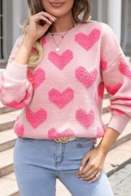 Light Pink Valentines Day Heart Jacquard Knit Sweater (size: (US 12-14)L)