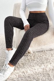 Dark Grey Wide Waistband Ribbed Textured Knit Leggings (size: (US 12-14)L)