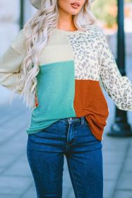 Cheetah Print Color Block Casual Pullover Long Sleeve Top (size: (US 18-20)2XL)