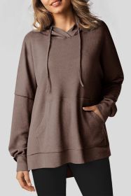 Coffee Waffle Knit High Low Oversized Hoodie (size: (US 20-22)2XL)
