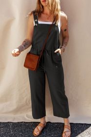 Black Drawstring Buttoned Straps Cropped Jumpsuit (size: (US 12-14)L)