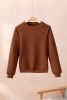 Chestnut Solid Color Textured Raglan Sleeve Pullover Sweatshirt